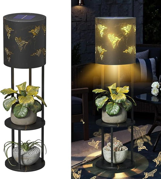 Solar Garden Plant Lights: Outdoor Waterproof Decorative Lamp with Flower Stand, Solar-Powered Yard Patio Outside Floor Decoration Lantern with Hummingbird Pattern for Festival Decor
