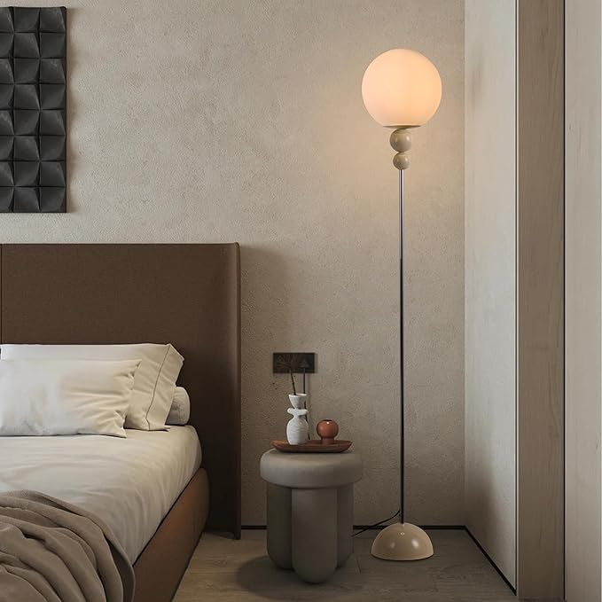 Modern Floor Lamps for Living Room, Globe Glass Shade Floor lamp for Bedroom, Standing lamp for Office, Corner(White)