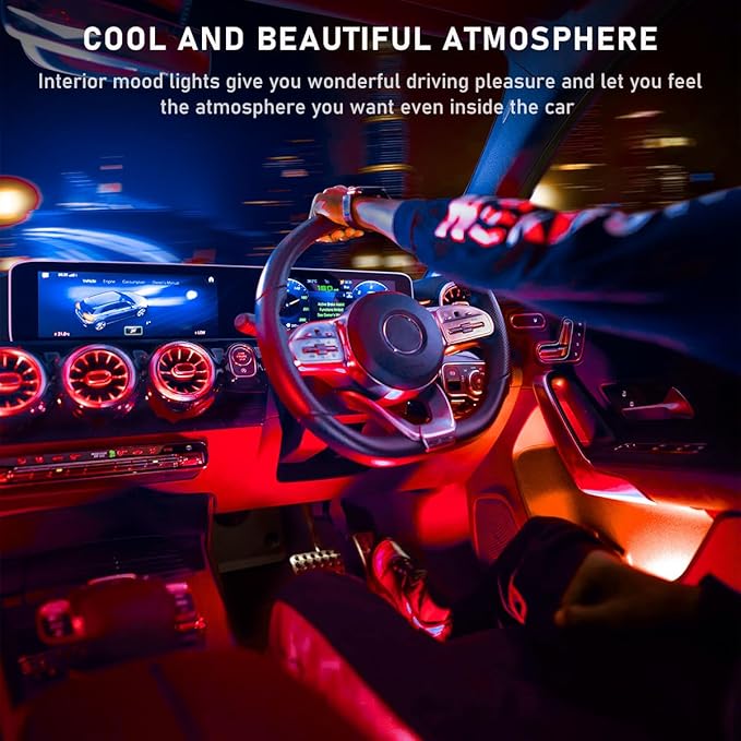 Car LED Strip Light, 48 LED RGB Auto Interior Atmosphere Lights, Cigarette Lighter Under Dash Ambient Night Light, Interior Lamp Lighting Kit (Red, USB)