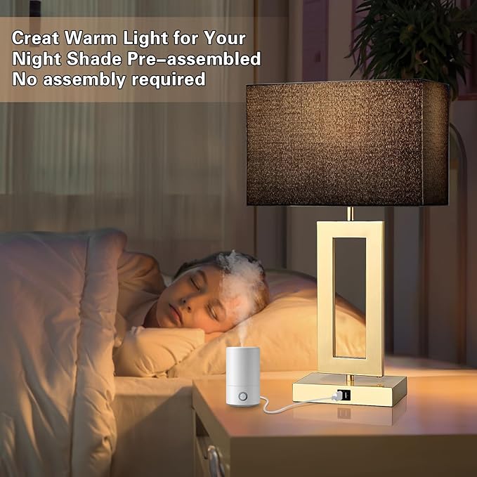 Black Table Lamps Set of 2 with Dual USB Ports,3-Way Dimmable Touch Control Bedside Lamps,22inch Tall Modern Bedroom Table Lamp for Living Room,Nightstand LED Bulbs Included
