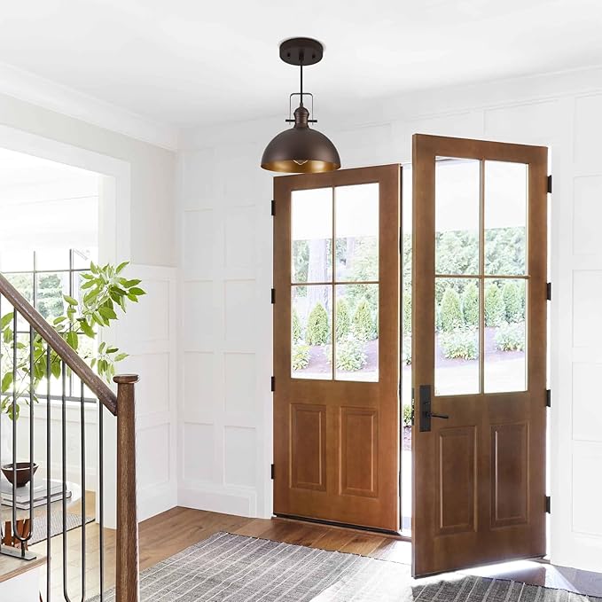 12 Inch Pendant Lights for Kitchen Island Matte ORB Farmhouse Pendant Light fixtures Adjustable Height Dome Hanging Light for Dinning Room Bedroom Hallway,3 Packs