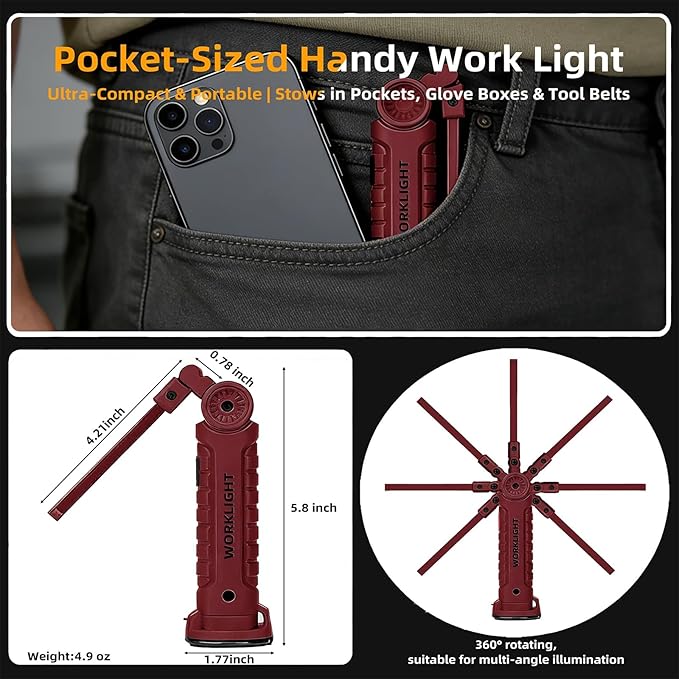 Rechargeable Work Light for Mechanics, Easter Gifts for Men Tool Gifts for Men Him Dad Husband Birthday Torch Grill Light Inspection Lamp with Magnetic Base Hook, 5 Modes 360° Rotate Car Repair 4 Pack