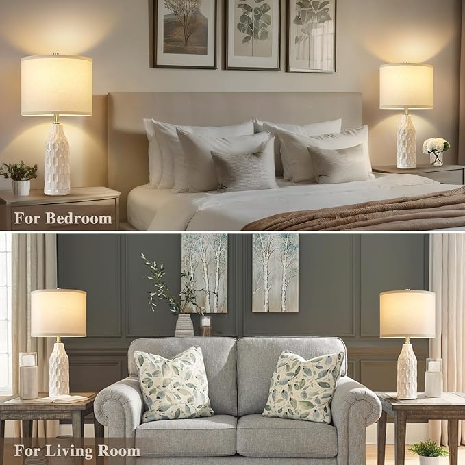 Luvkczc 24.8" Ceramic Table Lamps Set of 2 with 3 Color Temperature & Bulbs Included - Bedside Lamps for Nightstand, Living Room, Bedroom, Home Office Decor