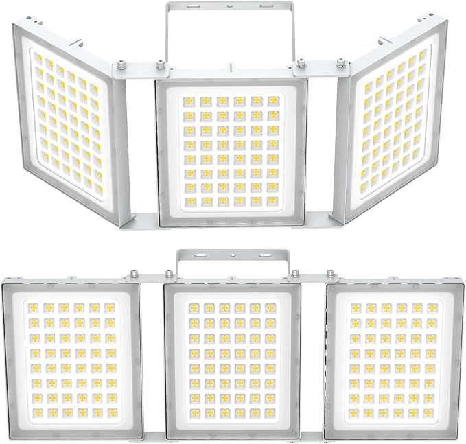 600W LED Outdoor Flood Light, 60000LM Super Bright Stadium Light, 6000K Daylight White, IP66 Waterproof 3 Heads Adjustable Outdoor Floodlights for Backyard, Parking Lot, Stadium, Field(2 Pack)