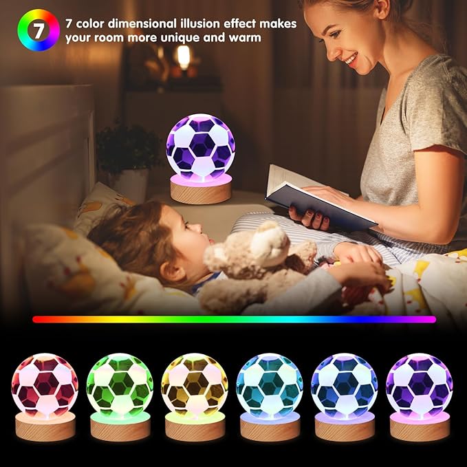 3D Soccer Crystal Ball Lamp,3.15inch Multi-Color Changing Bedroom Decor Night Lights,Christmas Birthday Gifts for Boys,Girls