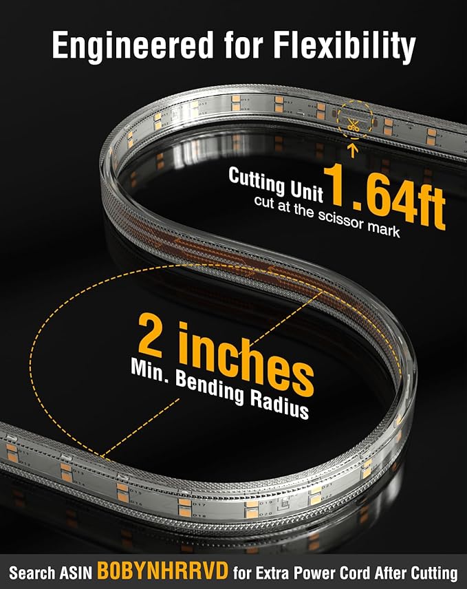 Shine Decor Plus LED Strip Lights AC 120V, Connectable Double Row Bright Rope Light, ETL IP65 Waterproof & Weather-Resistant for Accent Lighting, 7x17mm, 2800K Warm White, 50FT