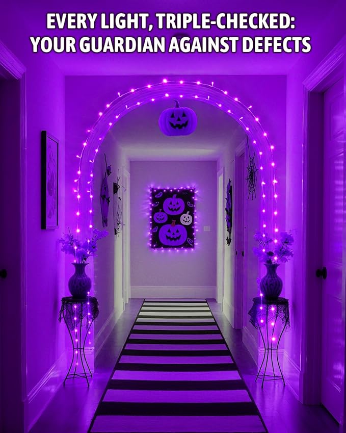 Halloween String Lights Battery Operated, Purple Fairy Lights with Timer Waterproof 16.4ft 50 LED Halloween Decorations for Outdoor Indoor Patio Party Garden Yard Decor 2 Packs