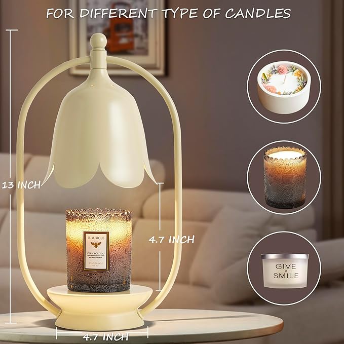 Beige Flower Candle Warmer Lamp, Christmas Gift New Year Present Wedding Lamp - Timer Dimmable, Bedroom House Aesthetic Living Girls Women Mom Room New Home Decor