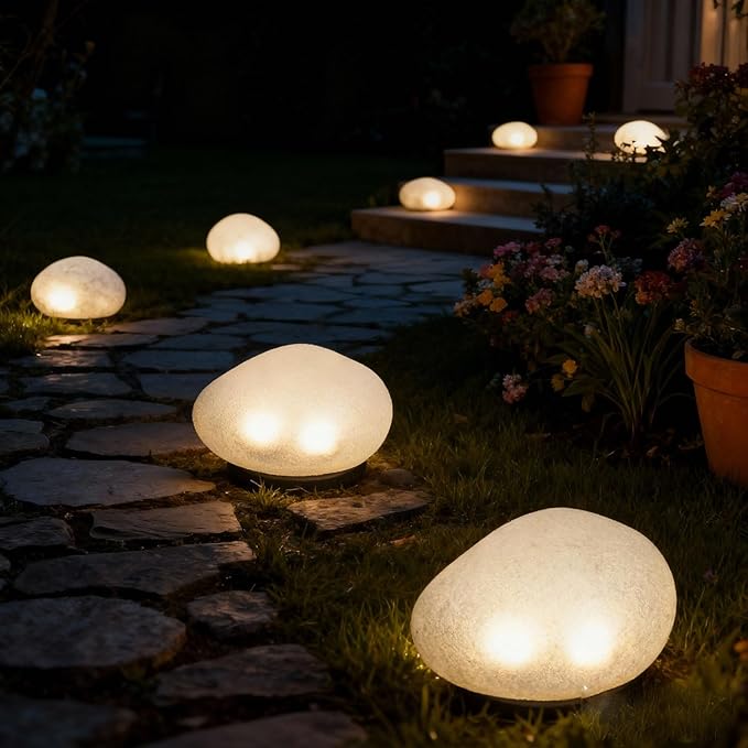 Solar Rock Garden Lights 2 Pack, Waterproof Outdoor Stone Lights, Warm White LED for Yard, Lawn, Pathway, Patio Decor