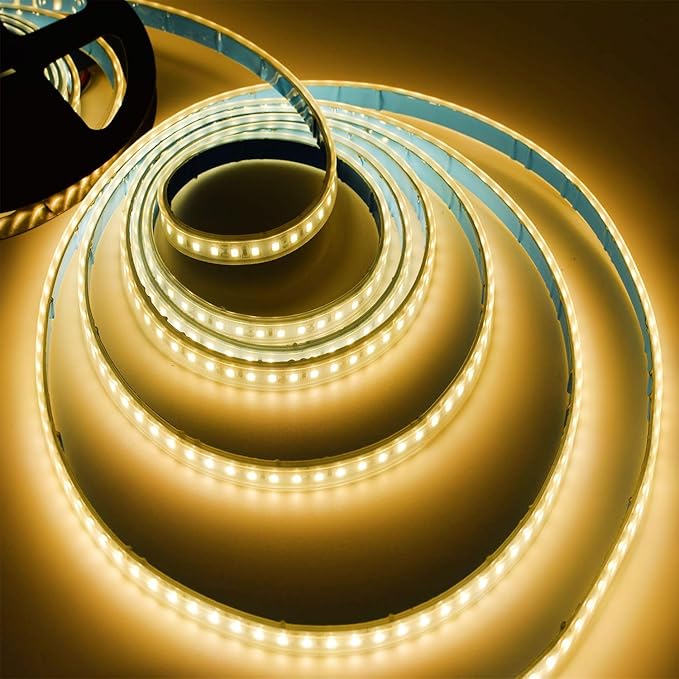 SUYOOULIN LED Strip Lights, 15000LM AC110V/120V 16.4ft/5m SMD 2835 600 LEDs Light Strips Tube Waterproof IP67 LED Ribbon, 2 Times Brightness Than Low Voltage Strip Lights (Warm White 3500K)