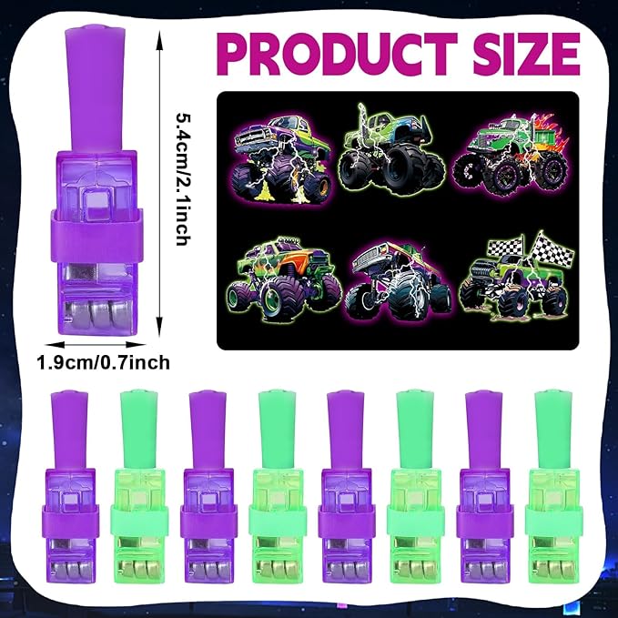 36Pcs Monster Truck LED Finger Lights Truck Toys Party Favors Glow in the Dark Light Up Finger Lights Racing Themed Toys Bulk for Kids Birthday Party Goodie Bag Stuffer Birthday Gifts Classroom Prize