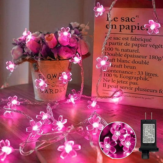 LAMPHOME Pink Flower String Lights, 33ft 100 LED Cherry Blossom Plug in Easter Christmas Tree Hanging Fairy Lamp, 16funstions Garden Bedroom Indoor Decorations for Fence, Wedding Birthday Party
