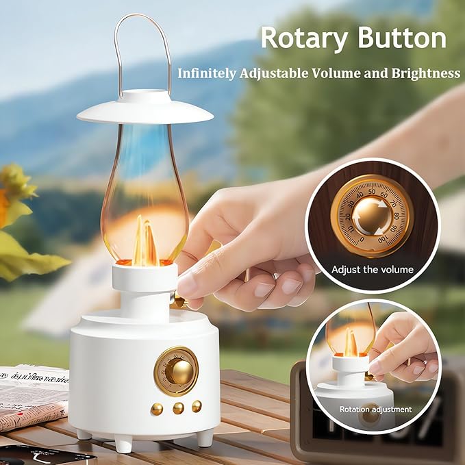 AVEKI Vintage Kerosene Table Lamp with Bluetooth Speaker, Infinitely Dimmable Rechargeable LED Lights for Bedroom, IPX4 Waterproof Bedside Lamps for Camping Party Holiday Home Decor Gift (White)