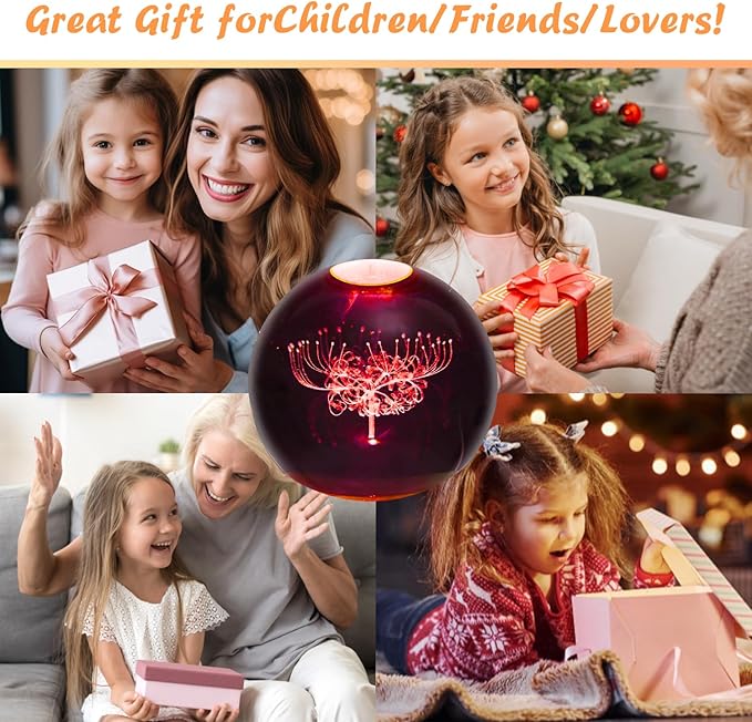 3D Flower Crystal Ball Lamp,3.15inch Multi-Color Changing Bedroom Decor Night Lights,Christmas Birthday Gifts for Boys, Girls