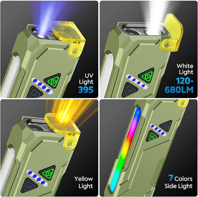 Flat LED Handheld Flashlight Rechargeable Light Camping Dog Walking Working (Green)