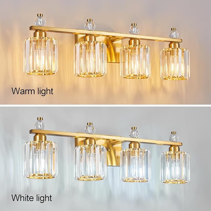 Bathroom Vanity Lights 4-Light Gold Modern Crystal Vanity Light Fixtures Over Mirror Crystal Bathroom Vanity Lighting Fixtures