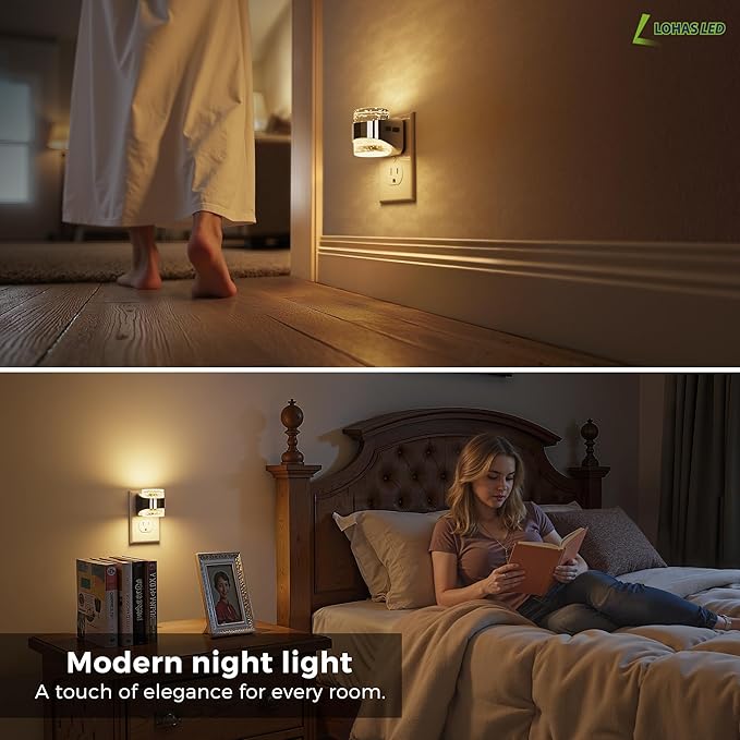L LOHAS LED Night Light, 2 Pack 3000K Bubble Night Lights Plug into Wall, Acrylic Night Lights with Light Sensor, Adjustable Brightness,Plug in Nightlights for Rooms Bathroom Hallway