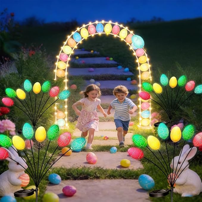 4Pack Solar Easter Lights Outdoor - 32Pcs Colorful LED Easter Eggs for Pathway Lights Decorations, Solar Powered Waterproof Spring Decor for Pathway Landscape Lawn Yard Porch Patio Decoration