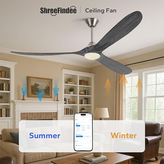 70" Outdoor Ceiling Fan with Light, Large Modern Alexa Smart Lighting & Ceiling Fans with App/Voice/Remote Control, 3 Wood Blade, Quiet Energy Efficient, for Indoor Exterior Patio Porch Bedroom Garage