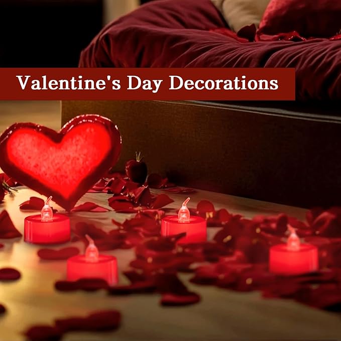 LANKER 24 Pack LED Tea Lights Candles, Flickering Red Flameless Tealights, Long Lasting Battery Operated Fake Candles, Decoration for Wedding, Halloween and Christmas (Red - 24pcs)