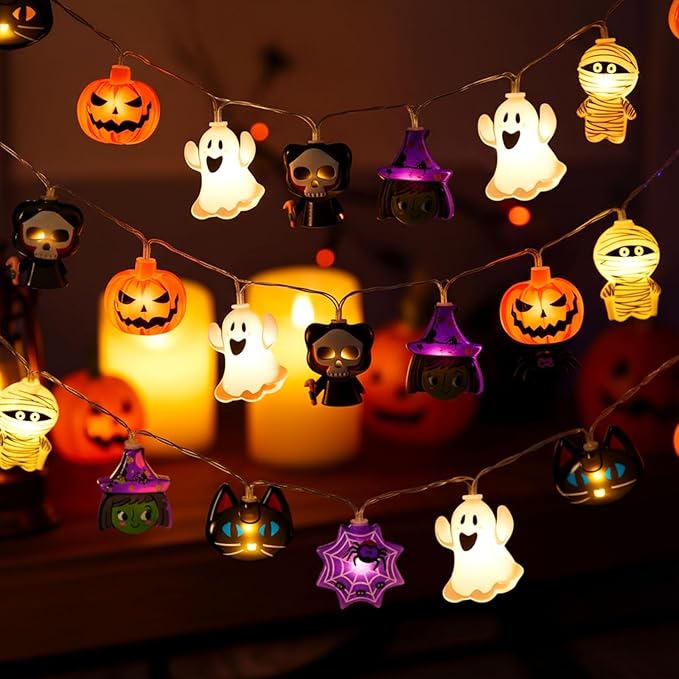 Halloween String Lights, 10 FT 20 LED Fall Fairy Lights USB & Battery Optional Halloween Decor Autumn Light 8 Flashing Modes Cute Skull String Lights 2025 Indoor Outdoor Decor for Home Yard Patio