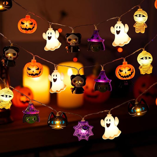 Halloween String Lights, 10 FT 20 LED Fall Fairy Lights USB & Battery Optional Halloween Decor Autumn Light 8 Flashing Modes Cute Skull String Lights 2025 Indoor Outdoor Decor for Home Yard Patio