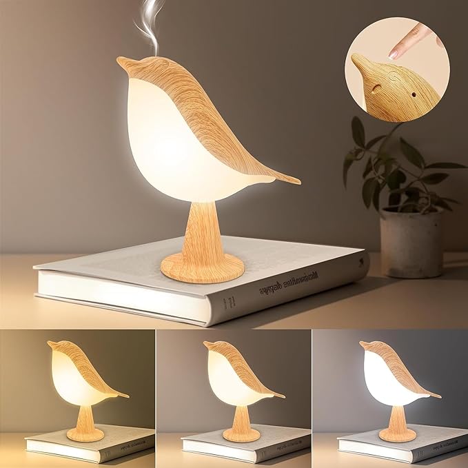 2 Cute Bird Table Lamps Combo,Rechargeable Cordless Lamp with 3 Color Temperature and Adjustable Brightness,Small Desk Lights for Bedroom Nightstand Bedside Table - Wood Tone