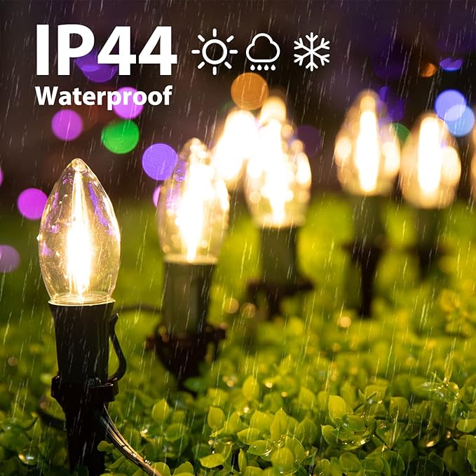C9 Christmas Lights Outdoor, 4 Packs Total 102.8 Ft 80 Bulbs Christmas Pathway Lights, Waterproof Walkway Lights for Outside Driveway Sidewalk Outdoor Decorations Yard, Clear