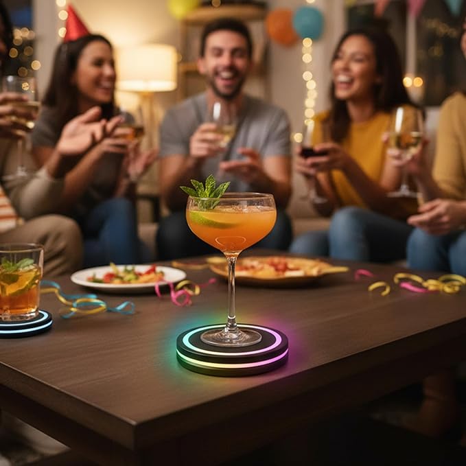 Smart Coaster Cocktail Machine, Portable Cocktail Maker Interactive Lighting with Built-in Smart Sensing Tech Easy to Clean & Carry Compact Storage for Mat Bar Club Drink