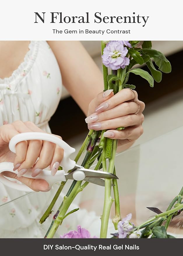 ohora Semi Cured Gel Nail Strips (N Floral Serenity) - Nude, Ombre, Works with Any UV/LED Lamps, Salon-Quality, Long Lasting, Easy to Apply & Remove - Includes 2 Prep Pads, Nail File & Wooden Stick