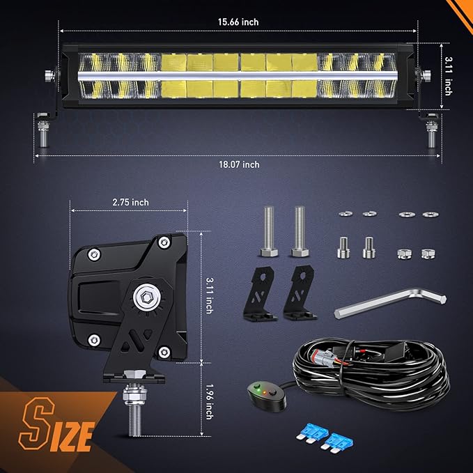 Nilight 16 Inch LED Light Bar DRL 120W 12400LM Anti-Glare Flood Spot Offroad LED Driving Light IP68 w/ 16AWG DT Connector Wiring Harness for Pickup Truck SUV ATV UTV Boat 4x4 Jeep