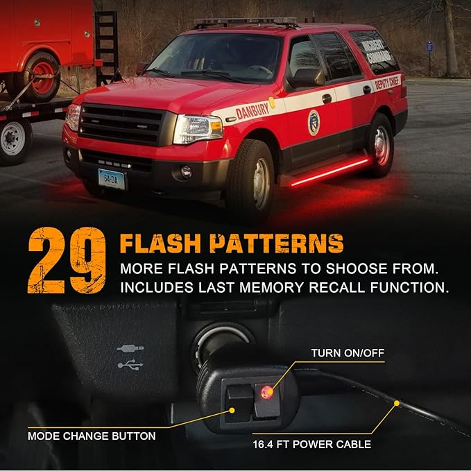 XRIDONSEN 2PCS 60 inch Red Emergency Lights Strip 720 LED Running Board Strobe Lights Flashing Warning Safety Caution First Responder Light for Police Volunteer Firefighter Vehicles Fire Trucks SUV