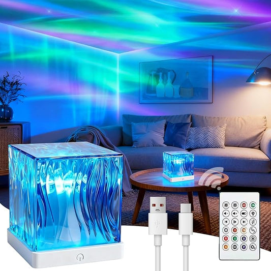 Galaxy Projector for Bedroom with Northern Lights Effect - 16 Color Changing Dimmable Mood Light with Dynamic Ripple, Remote Control, Night Light Projector for Kids Teens Adults Room Decor Gift
