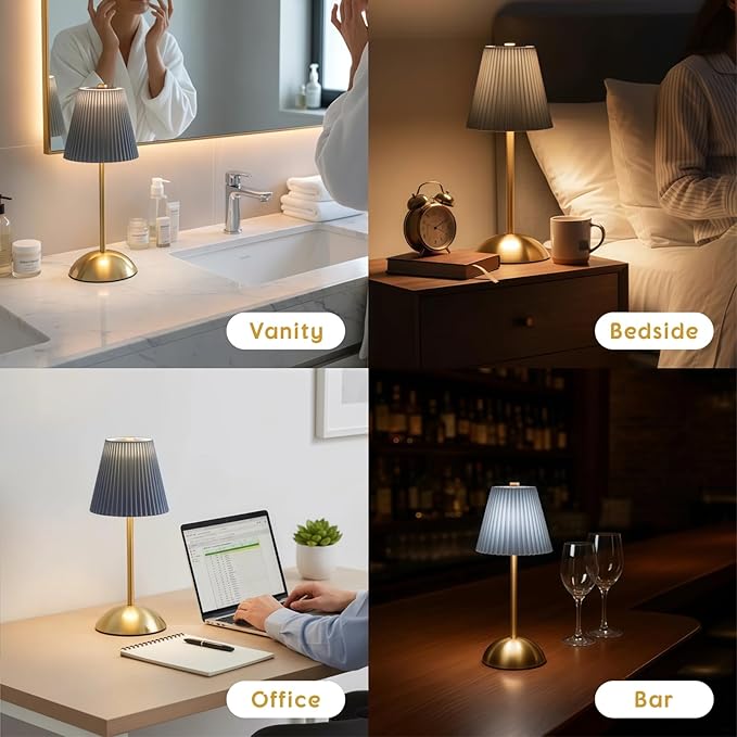 Set of 2 Wireless Cordless Lamps Rechargeable, 3CCT & Stepless Dimming, LED Battery Table Lamp with Touch Sensor Technology for Desk, Bedside, Outdoor Settings, 4.5"W x 11.5"H (Slate Blue)