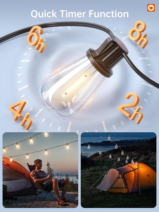 addlon 78FT(72+6) Solar String Lights Outdoor, Waterproof Solar Powered Outside Lights with Remote & USB Port, ST38 LED Shatterproof Bulbs, Dimmable Solar Light for Camping Backyard Porch