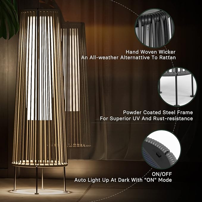 Grand patio Outdoor Floor Solar Light 2-Pack, Wicker Solar Patio Lamp Waterproof Outside Deck Lamp for Porch, Yard, Garden, Lawn Decorations - Gray, Gordes 2 PCS
