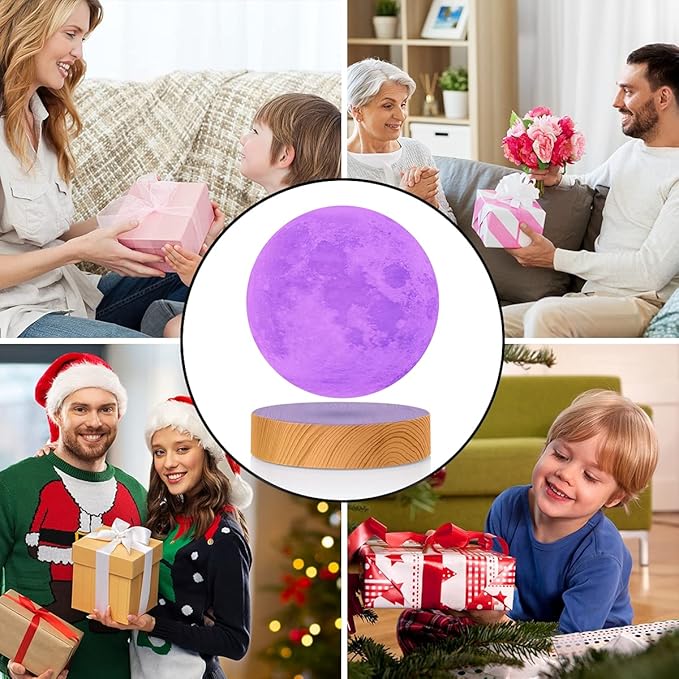 VGAzer Levitating Moon Lamp 5.9 Inch 16 Colors Moon Lamp 3D Moon LED Light with Remote Control for Unique Gifts,Room Decor,Night Light, (Round Base)