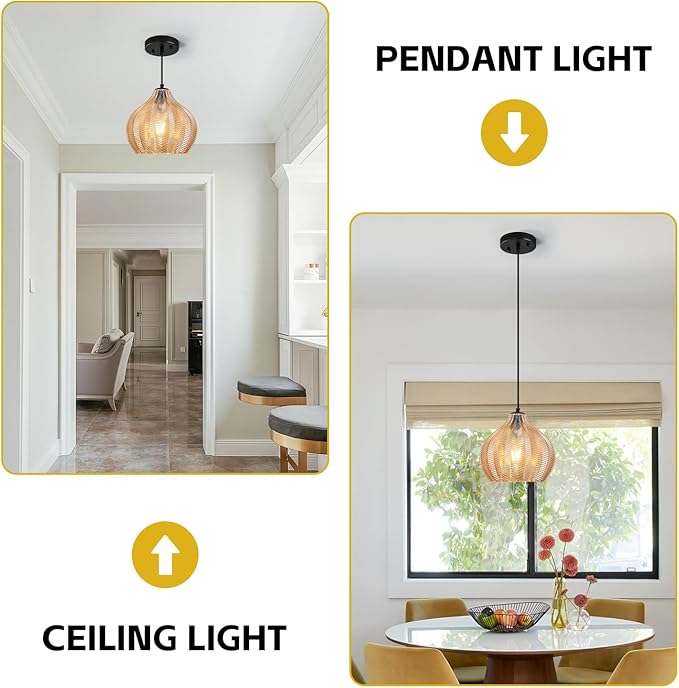 Amber Glass Pendant Lights Kitchen Island 1 Light 10.43 in Glass Globe Pendant Light Fixture Adjustable Modern Farmhouse Pendant Lighting for Bedroom Dining Room (1 Pack)