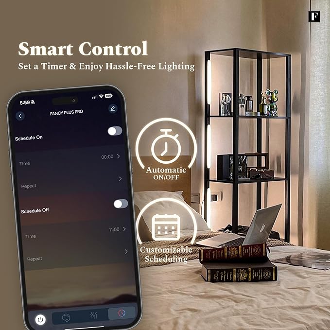 FENLO RGB Floor Lamp with Shelves Fancy Pro, Dimmable Display Shelf Lamp with Color Temperature Control, App & Remote, Bright Long-Lasting Integrated LED