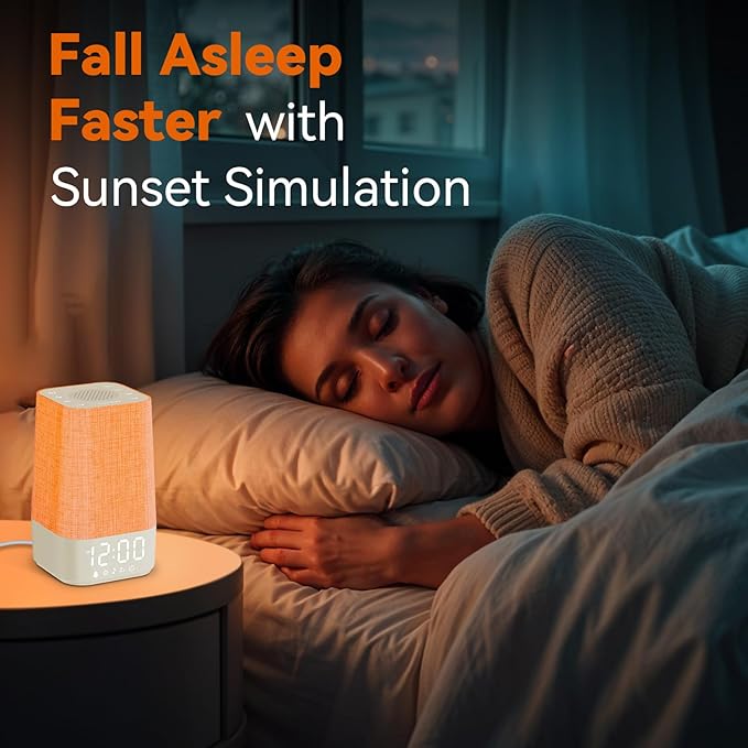 White Noise Sound Machine: Sunrise Alarm Clock for Gentle Wake Up - 30 Soothing Sounds, Adjustable Volume & Night Light, Timer - Easy to Sleep, Relax, Focus