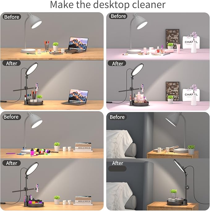 Desk Ring Light with Stand,55W Dimmable Full Screen Ring Light,with Rotating Storage Box,Pen Holder Stand,Phone Holder&Controller (Pink, 10.5)