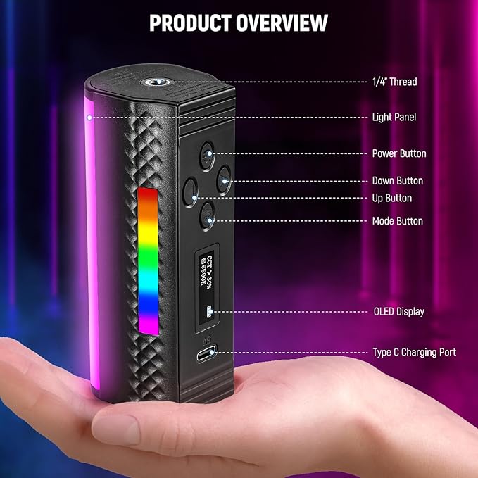 NEEWER Magnetic Handheld Light Wand [2 Pack] with APP Control, 360° Full RGB Mini LED Video Light Stick 2500K~8500K Dimmable CRI 97 with 2550mAh Battery, 17 Scenes for Photography Vlog TikTok, TL97C
