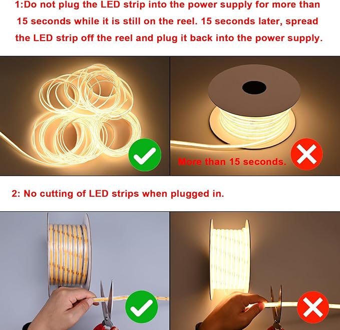 24V COB LED Strip Lights Outdoor Waterproof 65.6FT, 3000K Warm White Dimmable IP67 CRI 93 LED Rope Light with Power Supply for Bedroom Living Room Garden Commercial House