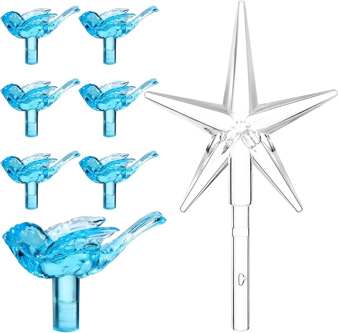 Mudder 100 Pieces Ceramic Christmas Tree Bird Bulbs and 5 Pieces Stars Replacement Plastic Bulbs for Ceramic Christmas Tree Decorations(Blue)