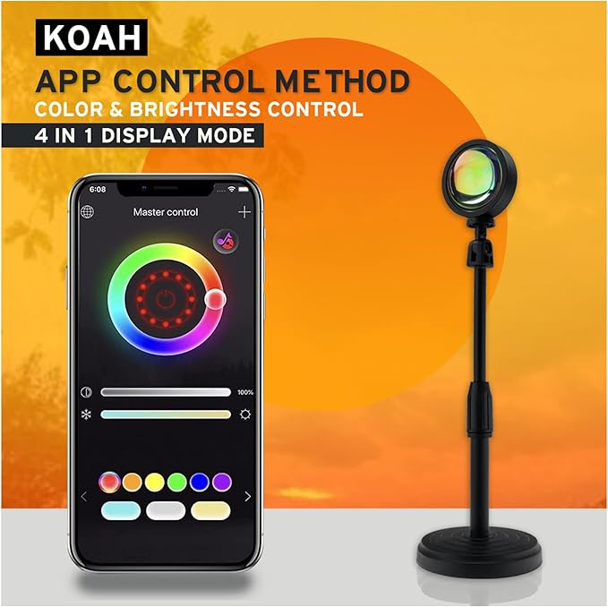 Koah Sunset and Skyscape LED Projection Lamp, App & Remote-Controlled, Sturdy & Durable - for Content Creation, Social Media, Events, and Photography with One Year Warranty.