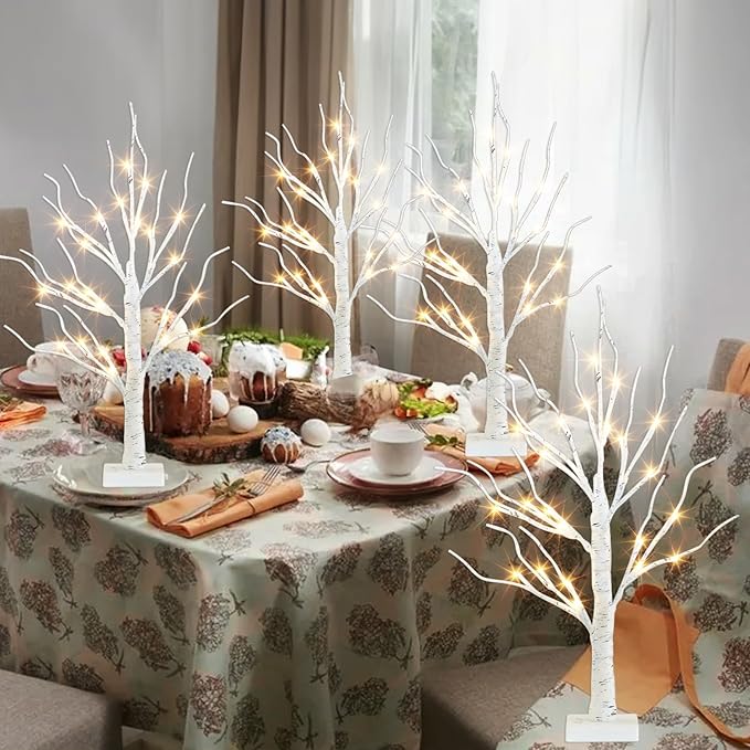 PEIDUO Easter Decorations for The Home, 2FT Easter Tree with LED Lights, Warm White Tree Lamp, Fairy Light Spirit Tree for Room Inside Fireplace Decor, Battery Powered, Timer (4PK)