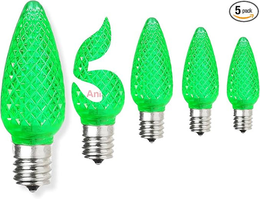 5PCS C9 LED Christmas Light Bulbs - C9 led Bulbs with E17 Base Sockets Replacement Bulbs for Outdoor String Lights - Commercial Grade Green