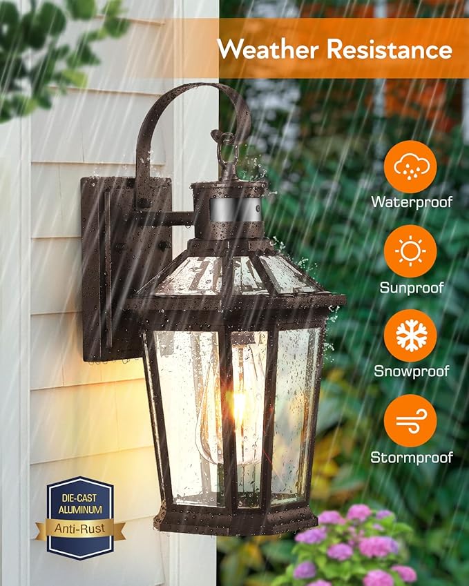 VIANIS Motion Sensor Outdoor Lights, 2 Packs Oil Rubbed Bronze Dusk to Dawn Outdoor Wall Lights Exterior, 100% Anti-Rust Aluminum Front Porch Wall Lantern, Modern Outdoor Wall Sconce for House, E26
