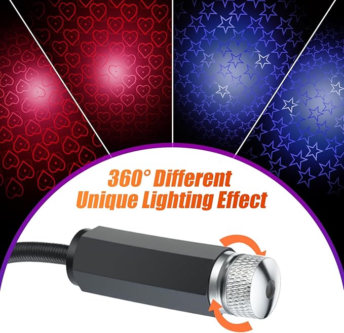 VIHOSE 2 Pack Valentine's Day USB Star Projector Night Light Adjustable Romantic Projector Car Interior Roof Lights Portable LED Night Herat Lamp Atmosphere for Valentine Ceiling, Bedroom, Party