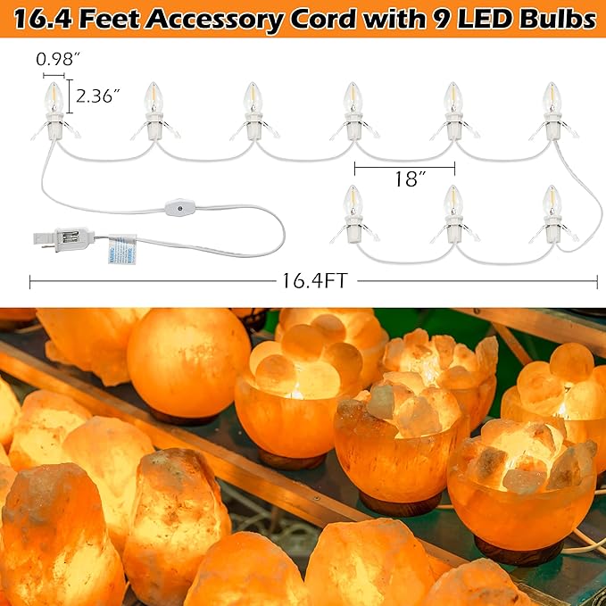 Meonum Accessory Cord with 9 LED Bulb, C7 Christmas Village Light Cord with Two Spare Fuse, Blow Mold String Lights with Switch, Xmas Decoration for Xmas Village Houses Salt Lamp